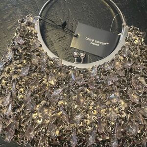 Harve Benard Silver Beaded Evening Clutch with Crystal Accents